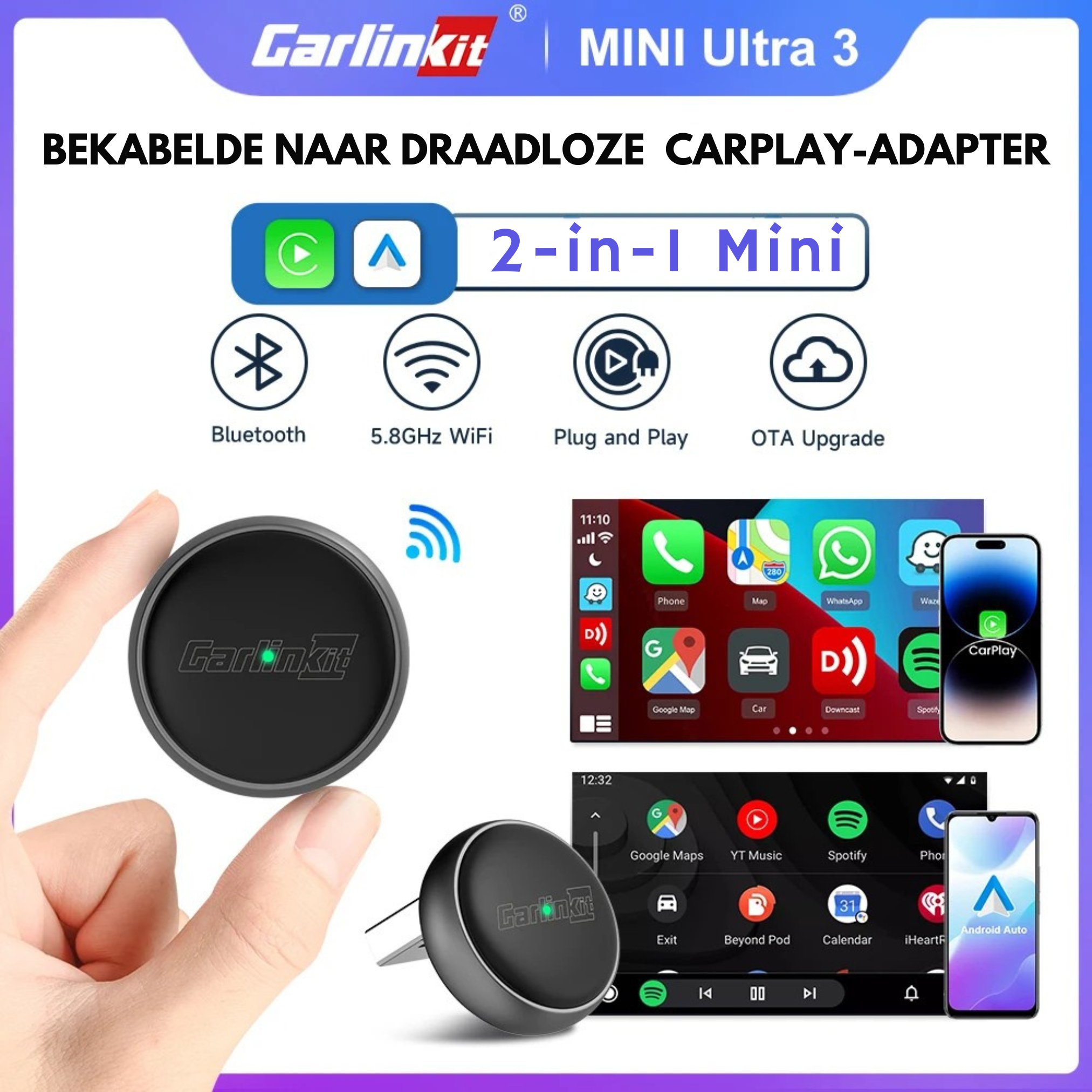 Draadloze USB Apple Carplay & Android Auto